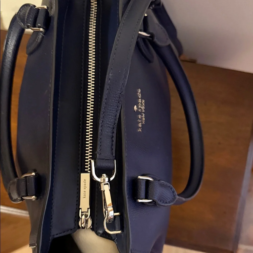 kate spade Navy Pebbled Leather Satchel with Gold Logo and Strap - Picture 5 of 6